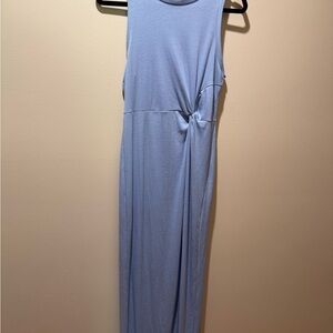 Blue Sleeveless Dress pink rose